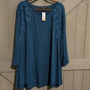 Blue Lace-Trimmed Women's Soft Sweater